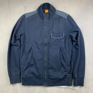 Hugo Boss Mens Jacket Medium Navy Blue Full Zip Long Sleeve Cotton Knit Luxury